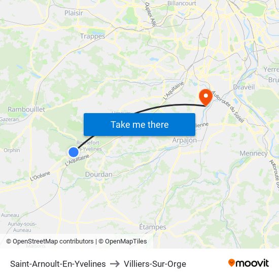 Saint-Arnoult-En-Yvelines to Villiers-Sur-Orge map