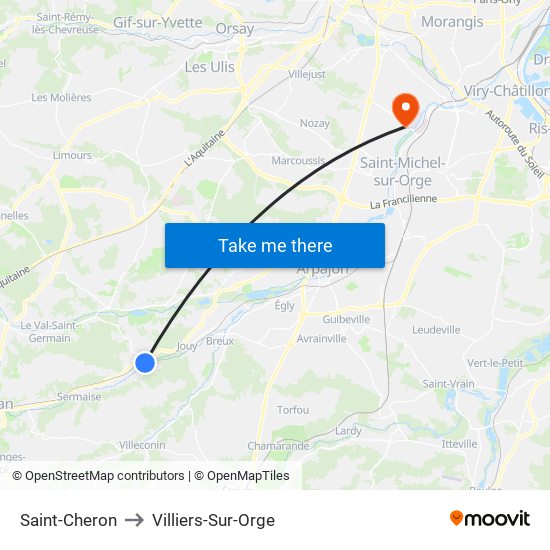 Saint-Cheron to Villiers-Sur-Orge map