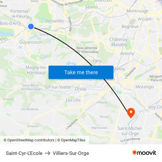 Saint-Cyr-L'Ecole to Villiers-Sur-Orge map