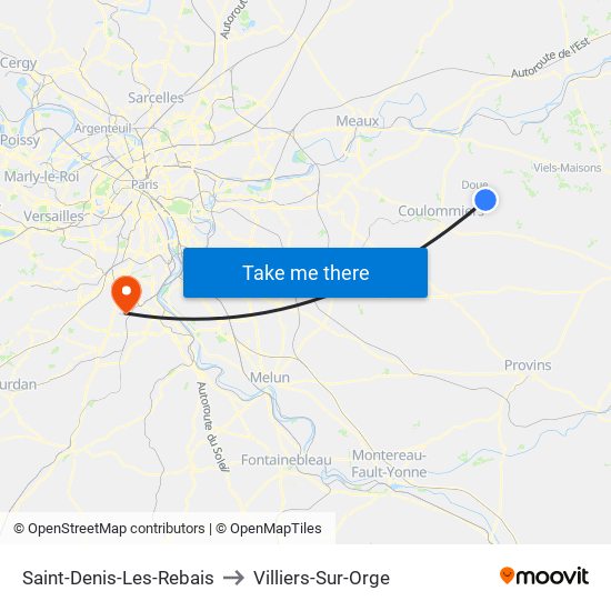 Saint-Denis-Les-Rebais to Villiers-Sur-Orge map
