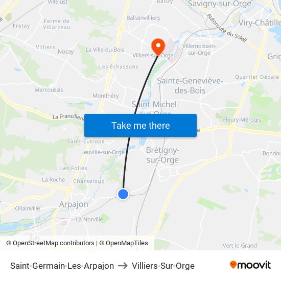 Saint-Germain-Les-Arpajon to Villiers-Sur-Orge map