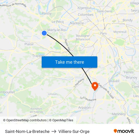 Saint-Nom-La-Breteche to Villiers-Sur-Orge map