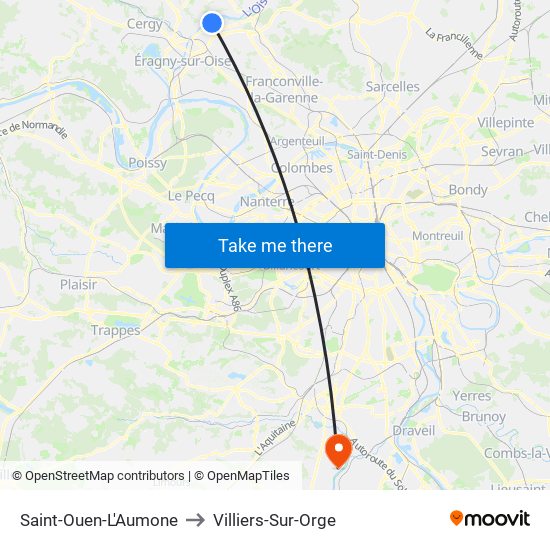 Saint-Ouen-L'Aumone to Villiers-Sur-Orge map