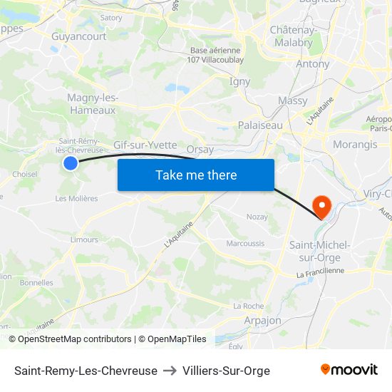 Saint-Remy-Les-Chevreuse to Villiers-Sur-Orge map