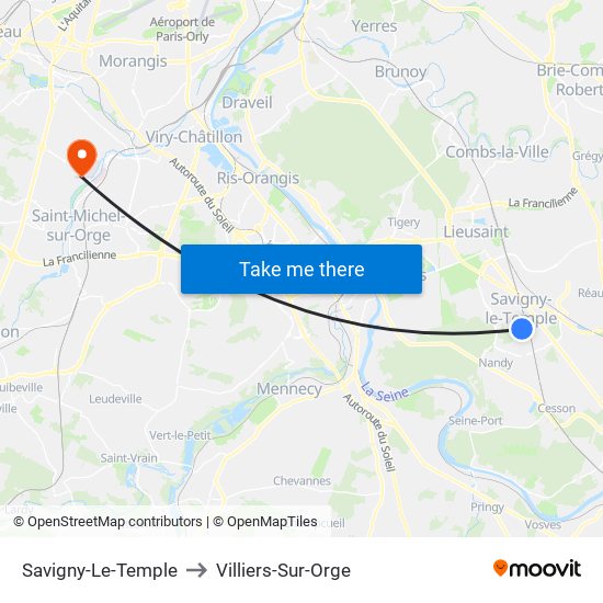 Savigny-Le-Temple to Villiers-Sur-Orge map