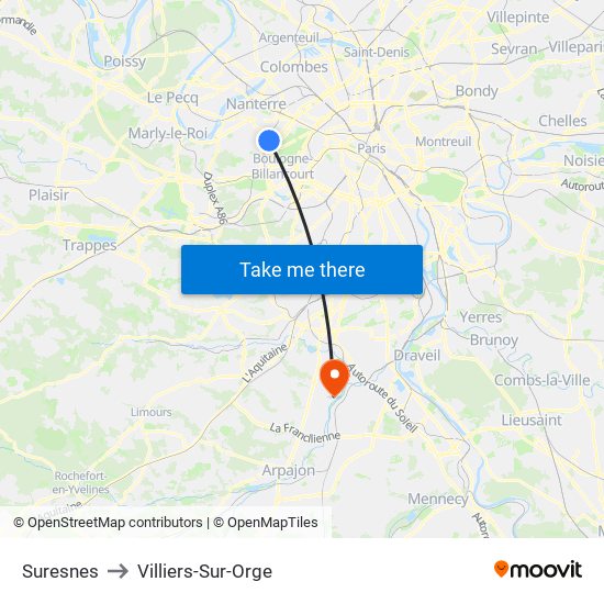 Suresnes to Villiers-Sur-Orge map