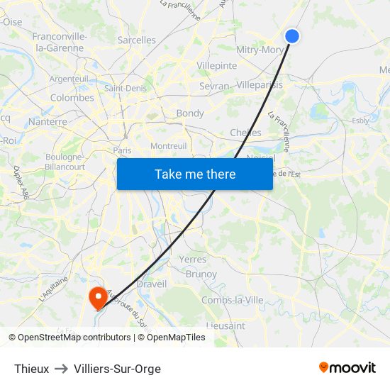 Thieux to Villiers-Sur-Orge map