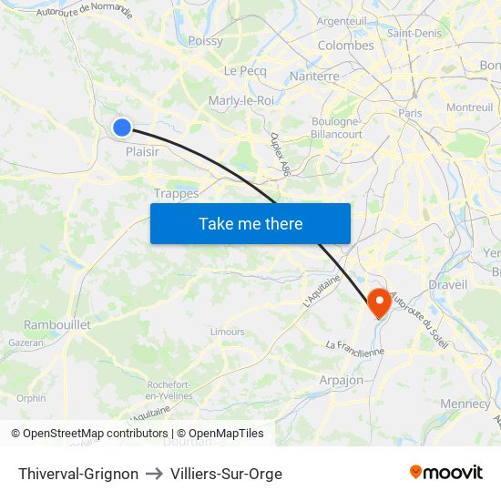 Thiverval-Grignon to Villiers-Sur-Orge map
