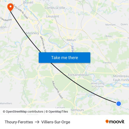 Thoury-Ferottes to Villiers-Sur-Orge map