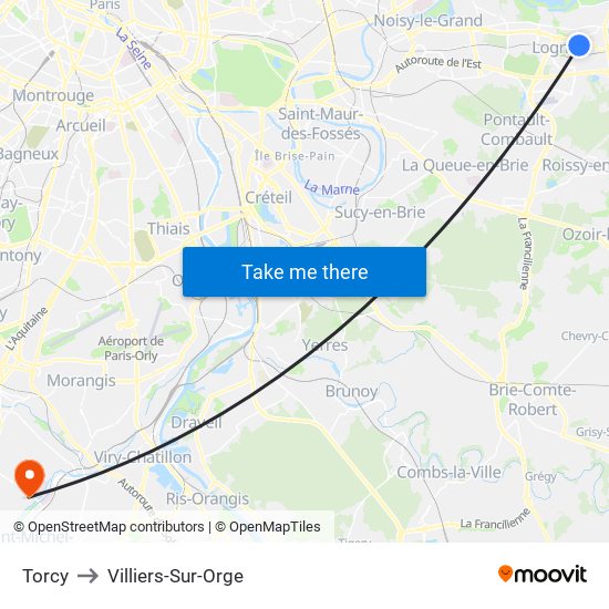 Torcy to Villiers-Sur-Orge map