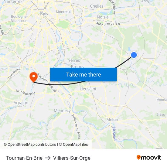 Tournan-En-Brie to Villiers-Sur-Orge map