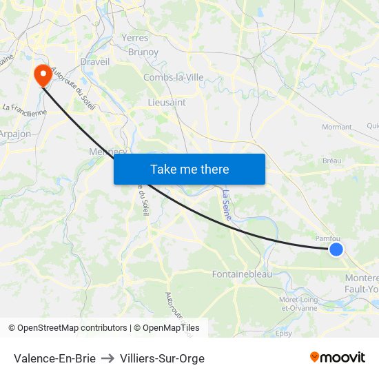 Valence-En-Brie to Villiers-Sur-Orge map