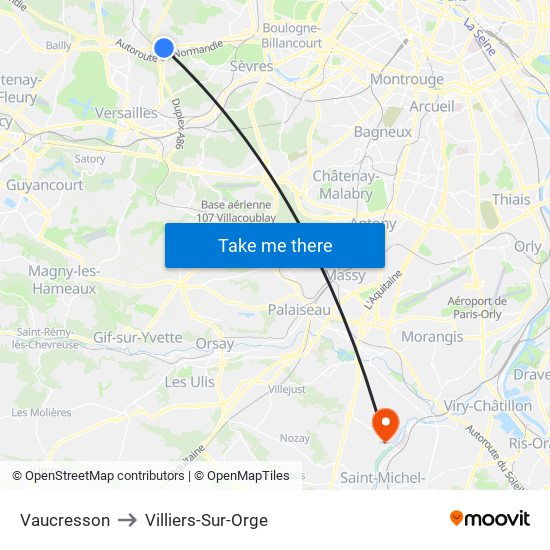 Vaucresson to Villiers-Sur-Orge map