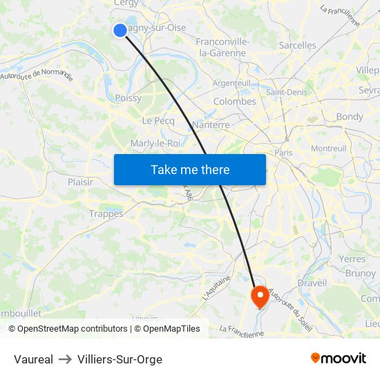 Vaureal to Villiers-Sur-Orge map