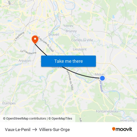 Vaux-Le-Penil to Villiers-Sur-Orge map