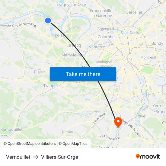 Vernouillet to Villiers-Sur-Orge map