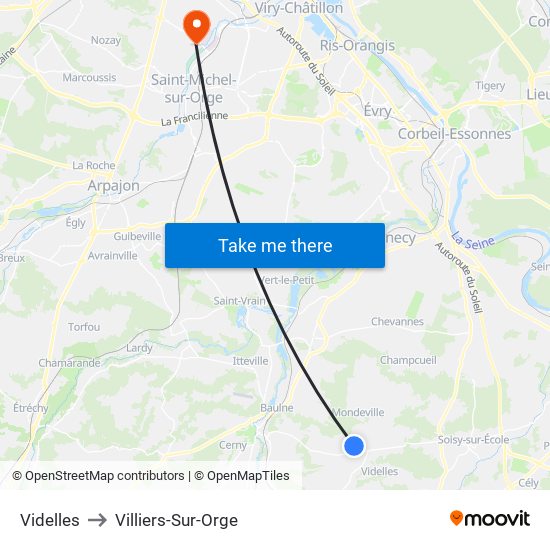 Videlles to Villiers-Sur-Orge map