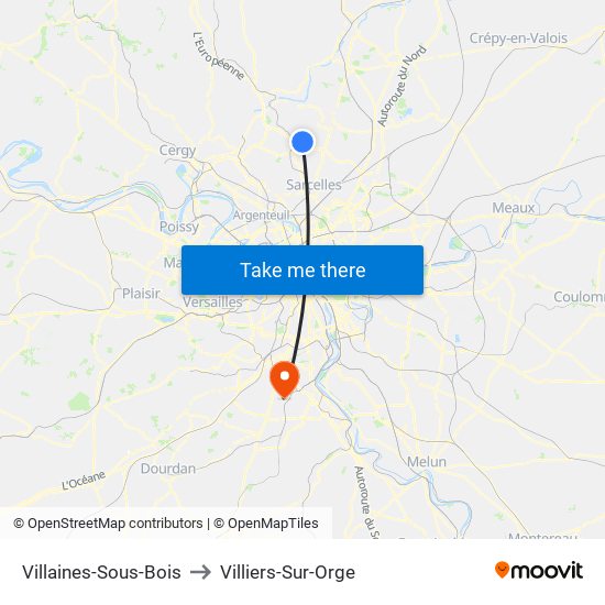Villaines-Sous-Bois to Villiers-Sur-Orge map