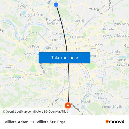 Villiers-Adam to Villiers-Sur-Orge map