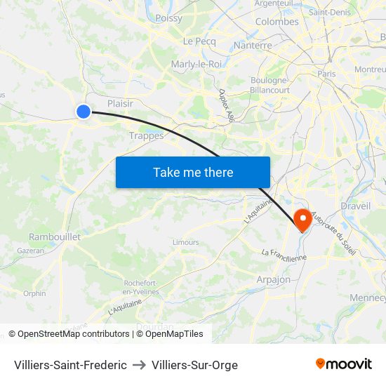 Villiers-Saint-Frederic to Villiers-Sur-Orge map