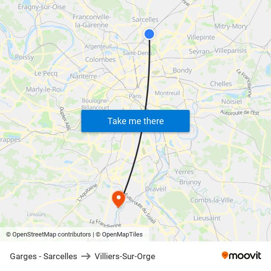 Garges - Sarcelles to Villiers-Sur-Orge map