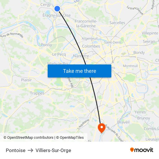 Pontoise to Villiers-Sur-Orge map