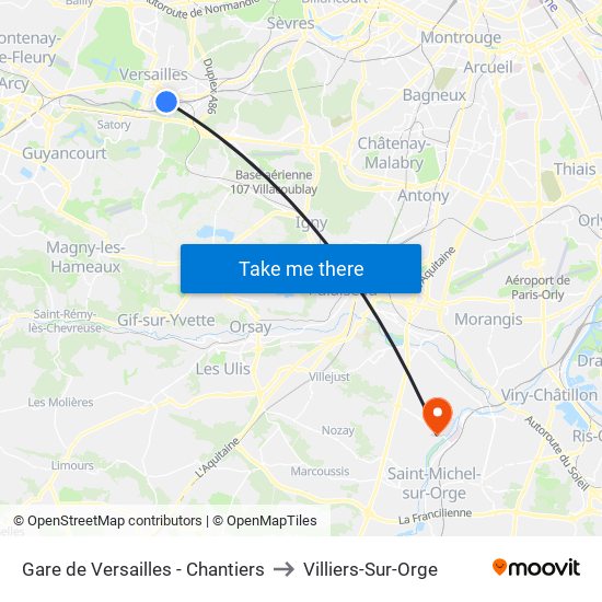 Gare de Versailles - Chantiers to Villiers-Sur-Orge map