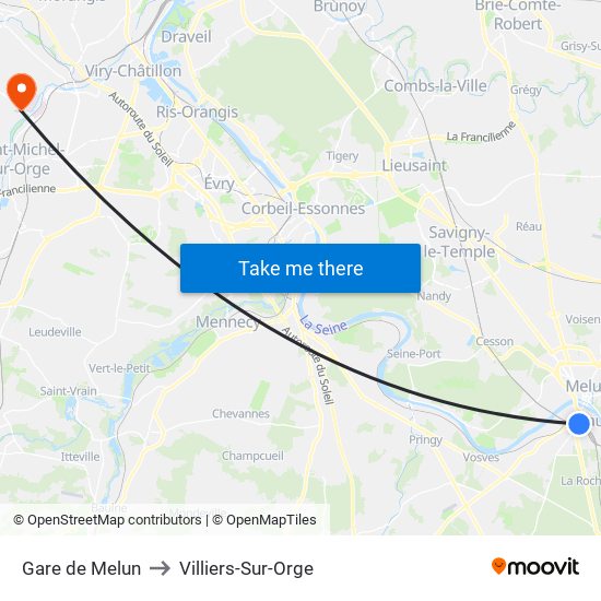 Gare de Melun to Villiers-Sur-Orge map