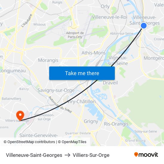 Villeneuve-Saint-Georges to Villiers-Sur-Orge map
