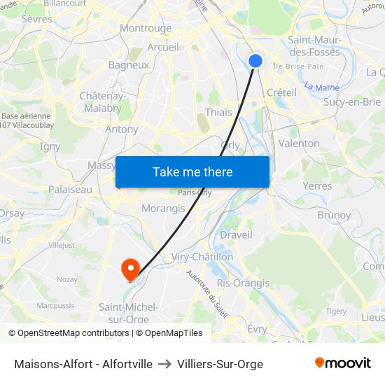 Maisons-Alfort - Alfortville to Villiers-Sur-Orge map