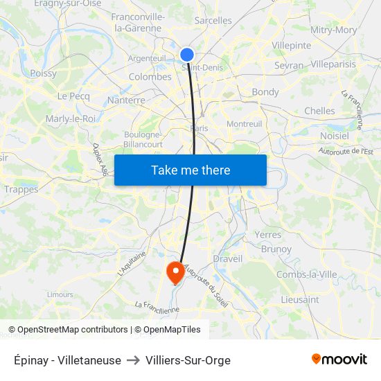 Épinay - Villetaneuse to Villiers-Sur-Orge map
