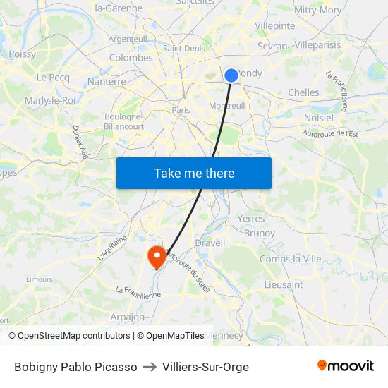 Bobigny Pablo Picasso to Villiers-Sur-Orge map