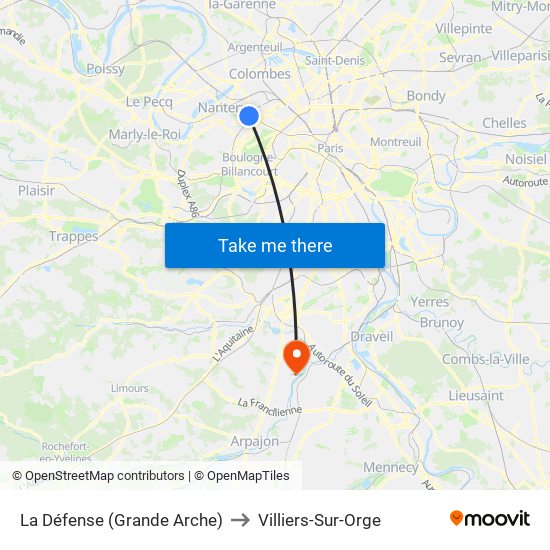 La Défense (Grande Arche) to Villiers-Sur-Orge map