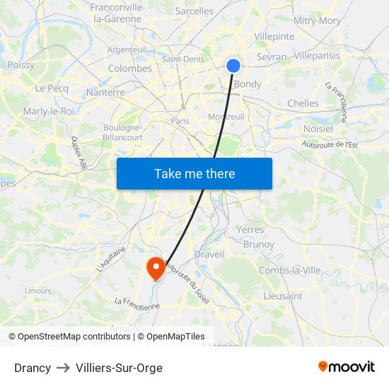 Drancy to Villiers-Sur-Orge map