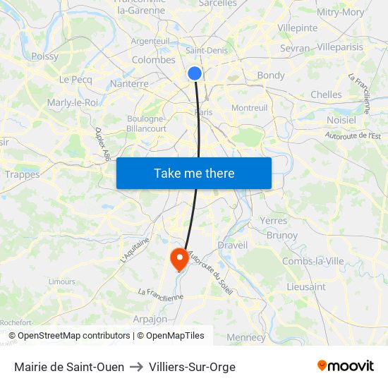 Mairie de Saint-Ouen to Villiers-Sur-Orge map