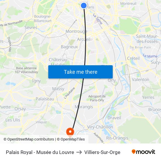 Palais Royal - Musée du Louvre to Villiers-Sur-Orge map