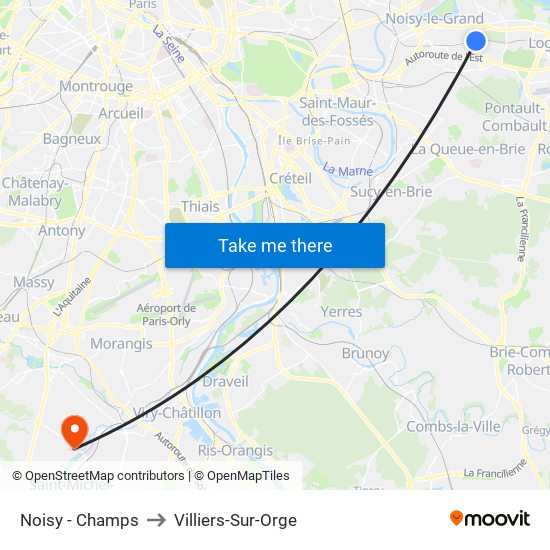 Noisy - Champs to Villiers-Sur-Orge map