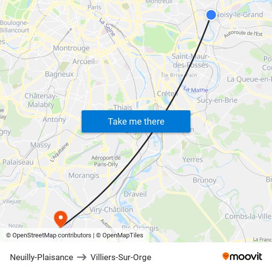 Neuilly-Plaisance to Villiers-Sur-Orge map