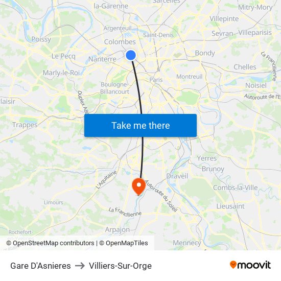 Gare D'Asnieres to Villiers-Sur-Orge map