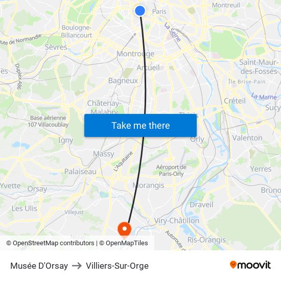 Musée D'Orsay to Villiers-Sur-Orge map