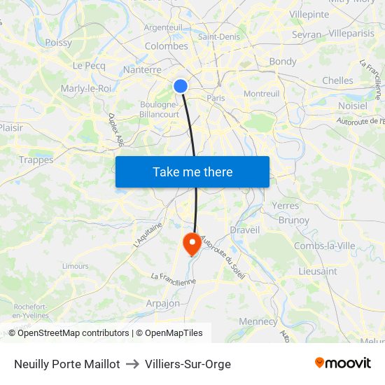 Neuilly Porte Maillot to Villiers-Sur-Orge map