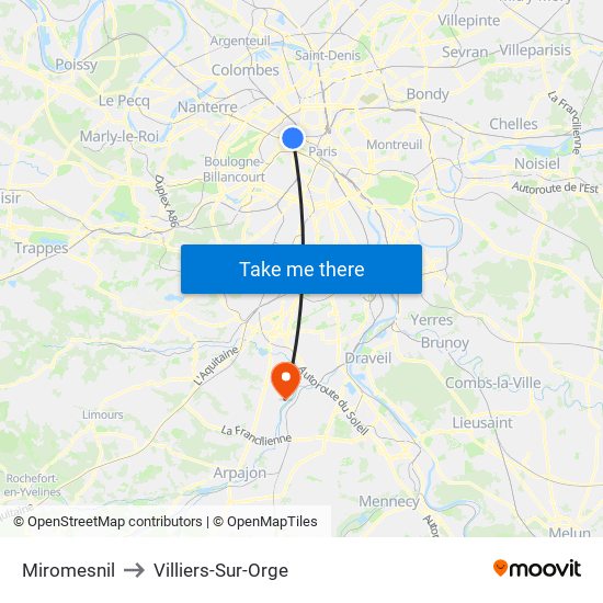 Miromesnil to Villiers-Sur-Orge map