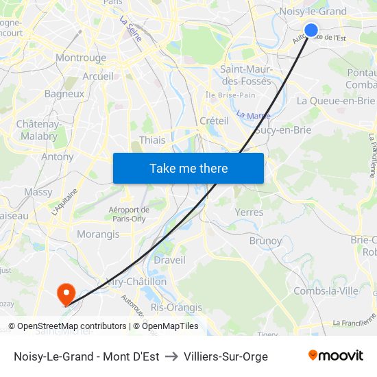 Noisy-Le-Grand - Mont D'Est to Villiers-Sur-Orge map