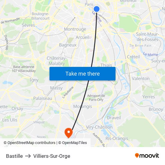 Bastille to Villiers-Sur-Orge map