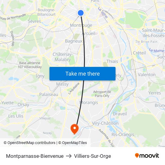 Montparnasse-Bienvenue to Villiers-Sur-Orge map