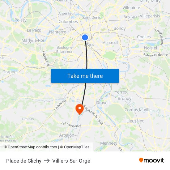 Place de Clichy to Villiers-Sur-Orge map