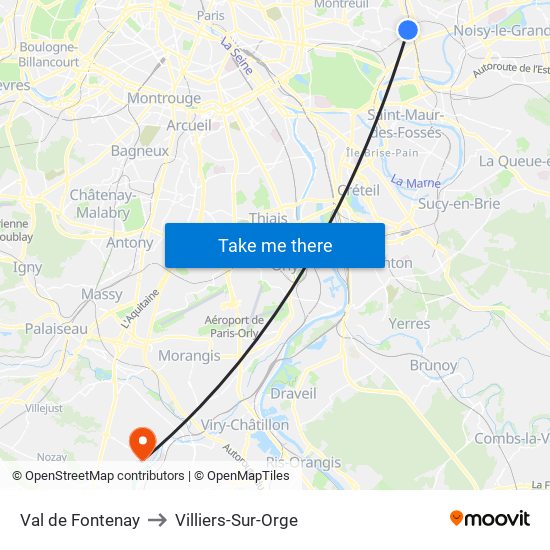 Val de Fontenay to Villiers-Sur-Orge map