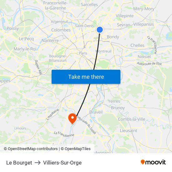 Le Bourget to Villiers-Sur-Orge map