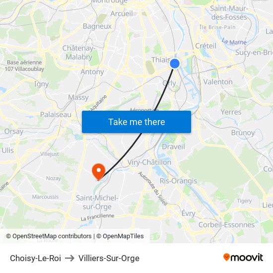 Choisy-Le-Roi to Villiers-Sur-Orge map