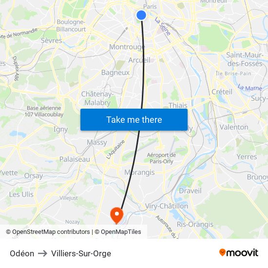 Odéon to Villiers-Sur-Orge map